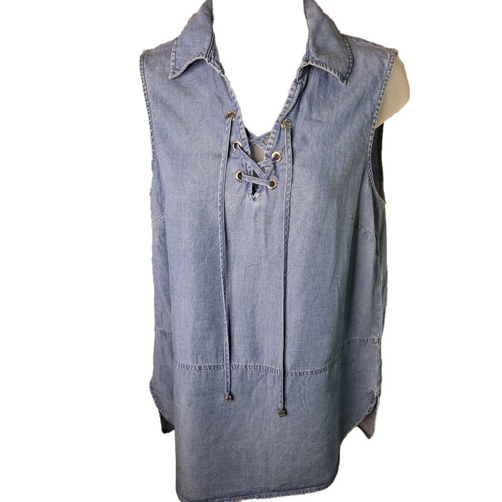 Jones New York Denim Look Collared Sleeveless Small
